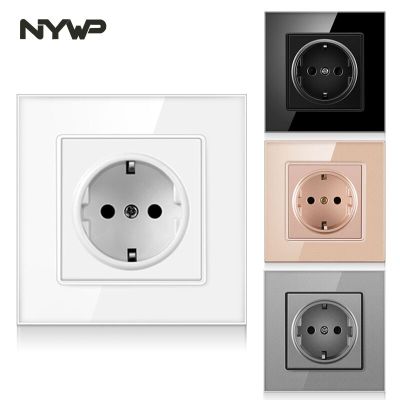 Nywp wall crystal glass panel power socket plug has been grounded  16a European standard power socket 86mm * 86mm
