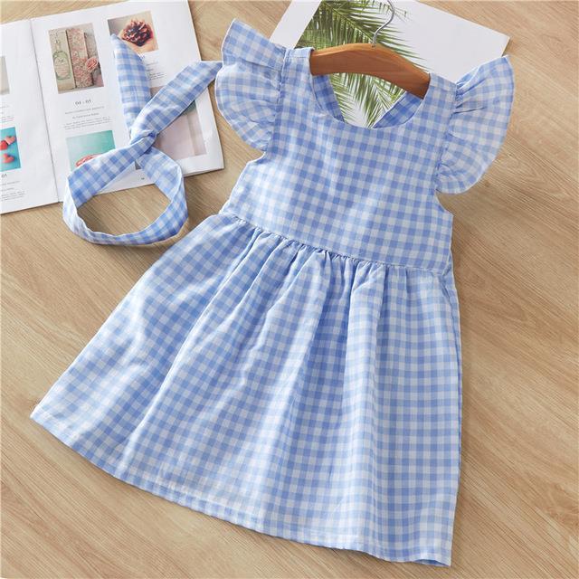 jeansame-dress-ร้อน2022ชุดฤดูร้อนใหม่เด็กวัยหัดเดินเด็กเด็กสาวน่ารักเสื้อผ้าวันเกิดสีฟ้าลายปิดไหล่-ruffles-พรรคชุดเดรส