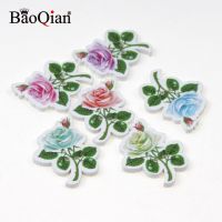 30pcs 2 Hole Random Colors Natural Print Wooden Flower Buttons Sewing Buttons Scrapbook DIY Craft Wooden Buttons 25x30mm Haberdashery