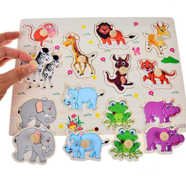 Wooden Zoo Animals Inset Peg Board Puzzle Educational and Therapeutic ...