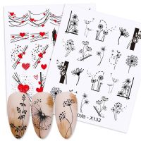 Nails Sliders Cartoon Geometric Girls 3D Decals Valentine Nail Art Stickers Love Heart