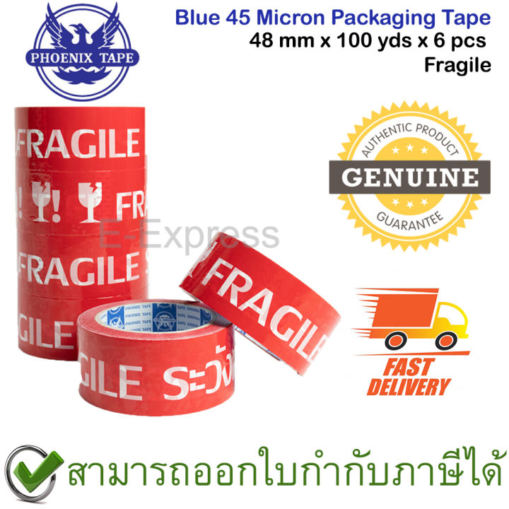 phoenix-blue-45-micron-packaging-tape-48-mm-x-100-yds-x-6-pcs-fragile-เทประวังแตก-6-ชิ้น-กว้าง-2-นิ้ว-ยาว-100-หลา-หนา-45-ไมครอน