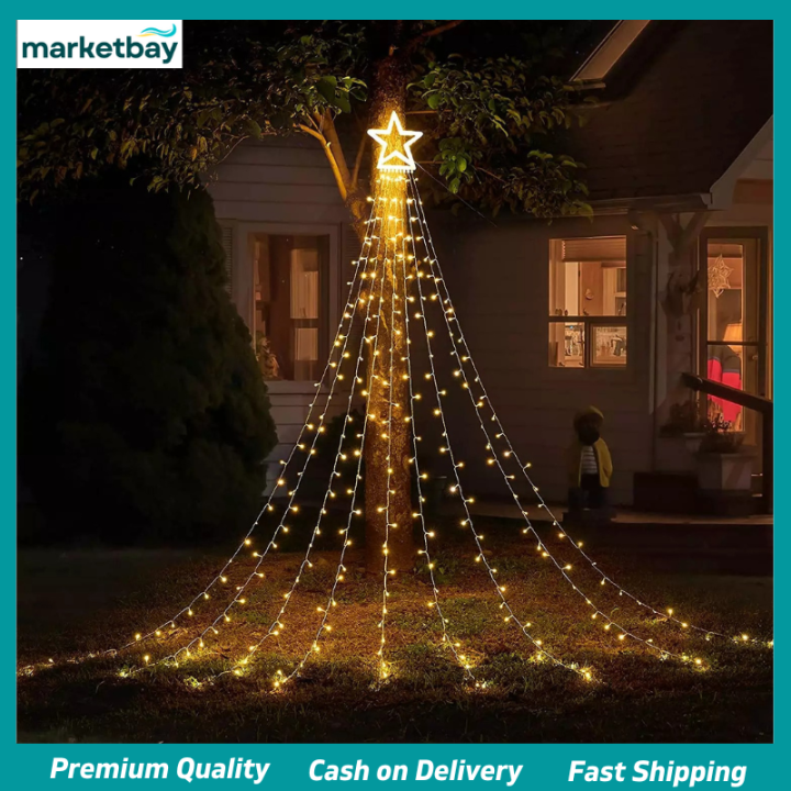 Marketbay LED Star Waterfall Holiday Lights Warm Color 9 Light Strings 11.5 Feet Long LED Star