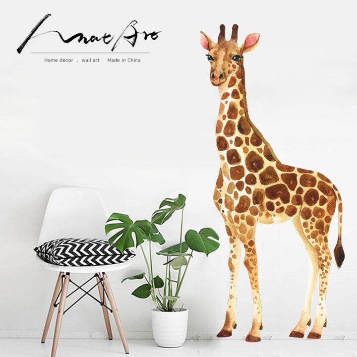 24-home-accessories-modern-home-wall-decor-giraffe-สติ๊กเกอร์ติดผนังสีน้ำ-wall-art-โปสเตอร์สัตว์สติกเกอร์ห้องนั่งเล่นวอลล์เปเปอร์-vinilo-pared-diy