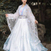 ชุดจีน ฮั่นฝู ชุด HanFu ชุดจีนโบราณผู้หญิง เครื่องแต่งกายจีนโบราณ เดรสฤดูร้อน เย็บปักถักร้อย สไตล์จีนของ สง่างามหวาน สวยมาก