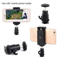 Universal Hot Shoe Phone Holder 1/4 Screw Interface Metal Ball Head+Phone Hold Selfie Clip for iphone 13 pro max Tripod Adapter