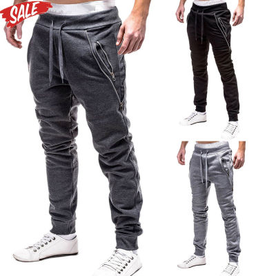 Men Drawstring Sweatpants Autumn Winter Zipper Pockets Ankle Tied Sweatpants Men Outdoor Sports Streetwear Trousers Skinny Pants