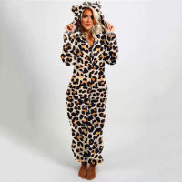 Winter Warm Pajamas For Women Overall Cartoon Animals Hooded Jumpsuits Sleepwear Zipper Onesies Fluffy Fleece Pyjamas Loungewear