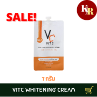 VITC Whitening Cream 7g ครีมวิตามินซีบำรุงผิวหน้า จากวิตซี เนื้อสัมผัสนุ่ม ซึมไว ผสาน 3 สารสกัดทรงพลัง ฟื้นฟูผิวคล้ำเสียอย่างตรงจุด เพื่อผิวแลดูกระจ่างใส ผิวแพ้ง่ายสามารถใช้ได้