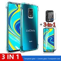 3 in 1 For Xiaomi Redmi Note 9s 9 Pro Max Redmi Note 8 7 5 6 Pro 9A 9C 8A 7A 6A 5A 10X Pro 4G 5G Transparent airbag Shockproof Case + Camera protective film + Front Screen Protector Tempered Glass