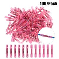 100PCS 22-16 AWG Heat Shrink Crimp Terminals Waterproof Fully Insulated Seal Butt Electrical Wire Connectors Kit Assortment RedWires Leads Adapters