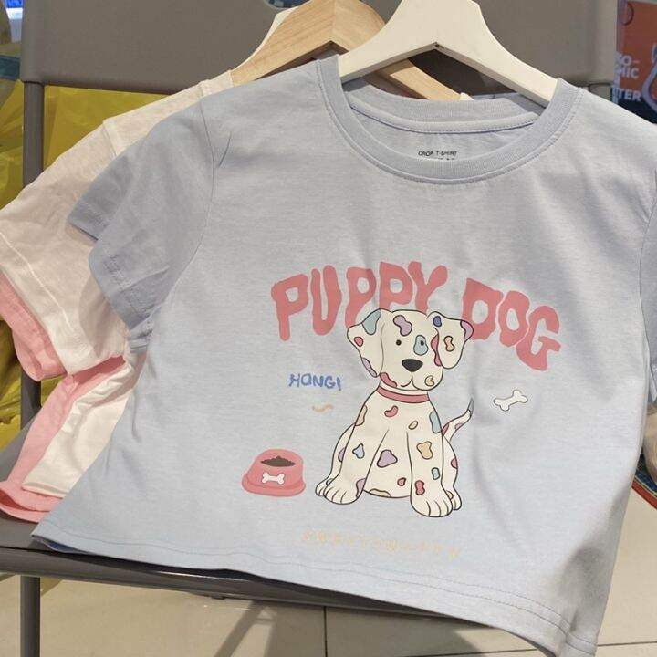 เสื้อยืดครอป-puppy-dog-เสื้อครอปพอดีตัว-เสื้อยืด