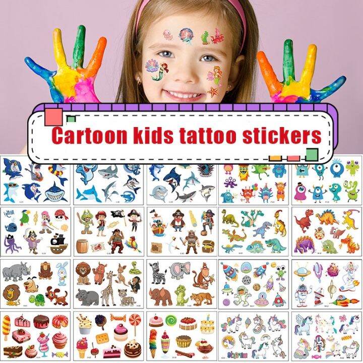 yf-12-pack-fake-tattoo-sticker-cards-pirate-shark-sea-animal-pass-temporary-kids-arm-body-art-cartoon