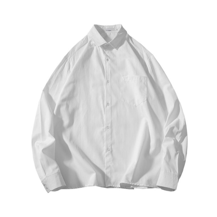 เสื้อเชิ้ตแขนยาวสไตล์ฮ่องกงสำหรับผู้ชาย-เสื้อเชิ้ตสีขาวทันสมัยสไตล์เกาหลีเสื้อนักเรียนเสื้อเชิ้ตลำลองสำหรับฤดูร้อน
