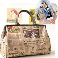 Modelhouses # Women Retro Bags Tote Purse,กระเป๋าเดินทางกระเป๋าถือ,Vintage Newspaper Design Water-Repellent Bag