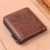 Genuine Leather Wallet For Men Zipper RFID	Card Holder Purse Portable Luxury Designer Men’S Wallets Male Short Cardholder