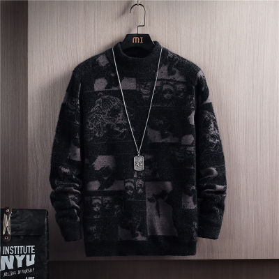 Anime Pattern Pullovers Men Slim Sweaters Autumn Winter Thick Warm Mens Sweater  Casual Round Collar Knitwear Sweater Mens