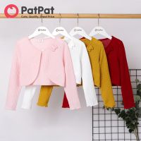 PatPat Kid Girl Coat Bowknot Design Waffle คาร์ดิแกนสีทึบ