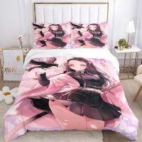 【hot】☄❂ Demon Slayer Print Three Piece Set Fashion Article Children or Adults for Beds Quilt Covers Pillowcases