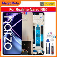 MagicMeta 6.72 ต้นฉบับสำหรับ Realme Narzo N55ชิ้นส่วนจอสัมผัสแอลซีดีของเครื่องแปลงดิจิทัลพร้อมกรอบกลางสำหรับ Realme Narzo N55 LCD อะไหล่ทดแทน