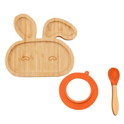 2021 Baby Toddler Bamboo Sheep Plate Silicone Suction Feeding Bowl Suction Spoon Set Bunny shape dinner plate eco friendly