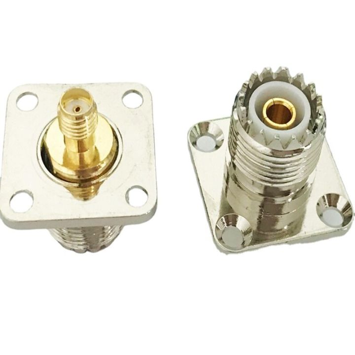 sl16-uhf-so239-female-to-sma-female-connector-uhf-to-sma-female-plug-4-hole-flange-panel-mount-socket-rf-coaxial-adapters-brass-electrical-connectors