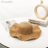 New 2022 Straw Hat for Woman Sun Protection Hat Pearl Ribbon Bow Cap Beach Hat Fashion Straw Hat UV Protection Travel Cap