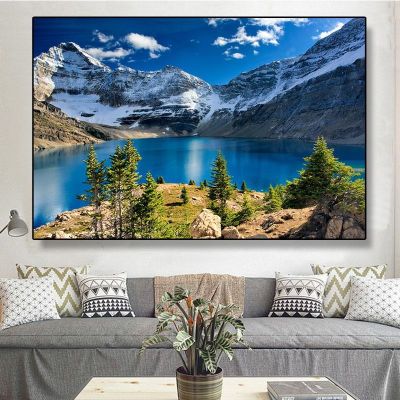 Nordic Mountain Lake ภาพทิวทัศน์ธรรมชาติสแกนดิเนเวียนภาพวาดผ้าใบภูมิทัศน์โปสเตอร์ Wall Art สำหรับตกแต่งห้อง Home