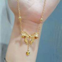 【สินค้าขายดี + คลังสินค้าพร้อม】Gold Princess Bow Necklace Women S Long Love Pendant Bone Chain