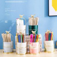 Ceramics Pen Holder Makeup Brush Storage Box Makeup Organizer Iron Frame Storage Containers Makeup Brush Holder Bird Cage Shape