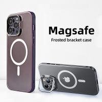 Magnetic Phone Case For iPhone 12 13 14 Pro Max Metal Stand Bracket Magsafe Wireless Charging Frosted Translucent Hard Cover