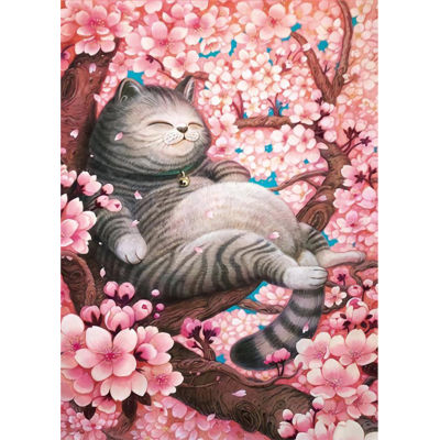 30X40ซม.Cherry Tree Cat เพชรสว่านเต็มรูปแบบภาพวาด5D ชุดโมเสคภาพลูกปัด Art แมวภาพวาดเพชร