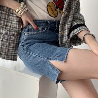 【CC】 Beach Cotton Denim Shorts Side Split Waist Jeans Hot Pants Streetwear Five