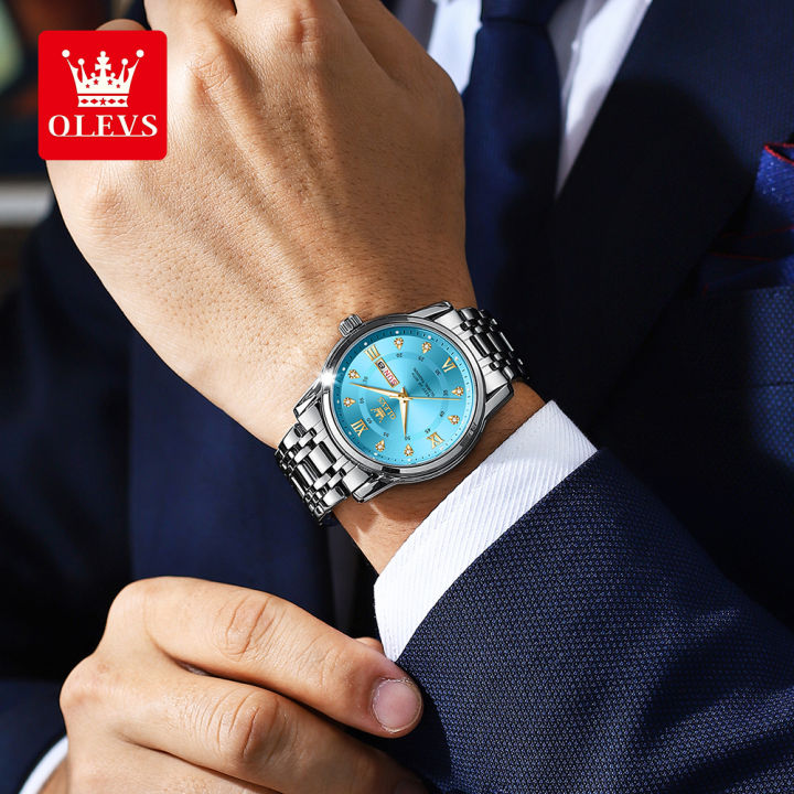 นาฬิกาของ-olevs-สำหรับผู้ชายแบรนด์เนมของแท้ใหม่2023นาฬิกาสแตนเลสสายเหล็กเรืองแสงกันน้ำได้มีตัวแทนแฟชั่นผู้ใหญ่