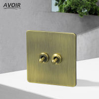 Avoir Bronze Brushed Toggle Switch 1-4 Gang 2 Way Metal Lever Wall Light Switches Standard Plug Adapter ซ็อกเก็ตไฟฟ้าพร้อม Usb