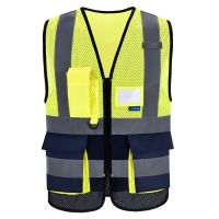 AYKRM High Visibility Reflective Vest Safety Zip Pocket Hi Viz Security Waistcoats Multi Customized Logo Construction