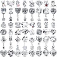 New Solid Color Tree Best Friends Cat Dog Simple Fine Heart Beads Fit Original Pandora Charms Bracelet Women 925 Silver Jewelry