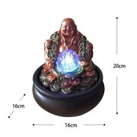 Lucky Money Maitreya Buddha Home And Office Feng Shui Decoration Tabletop Ornaments LED Light Ball Indoor Water Fountain Tea Pet