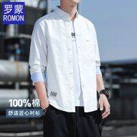 OYP568 Romon ผ้าฝ้าย100% ฤดูร้อนเสื้อผู้ชายบางทุกการแข่งขันแนวโน้มแสงธุรกิจยืนขึ้นปกแขนสั้นเสื้อระบายอากาศหลวม