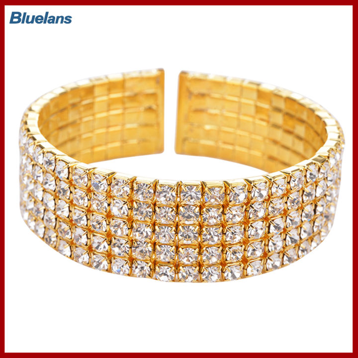 bluelans-ผู้หญิง5แถว-clear-rhinestone-แถบรัดข้อมือกำไลข้อมือเปิดเครื่องประดับเจ้าสาว