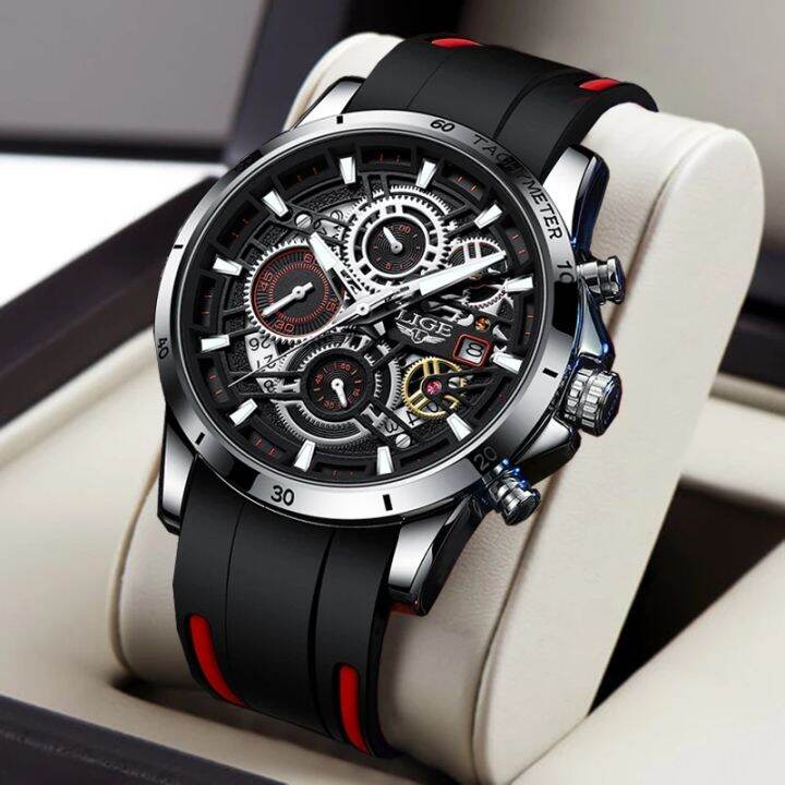 LIGE New watch for men Brand Luxury Silicone Strap Waterproof Fashion Sport Quartz Chronograph Military watches men sale original BOX Lazada PH