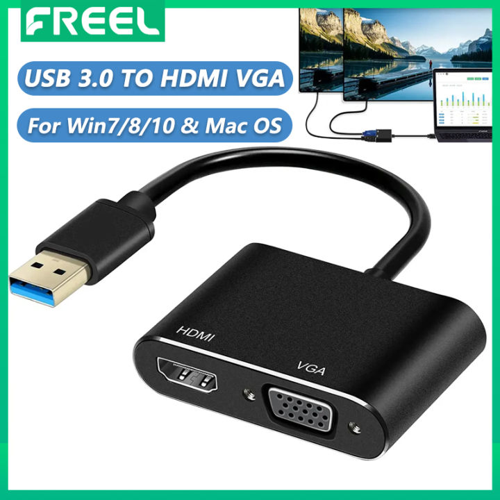 USB 3.0 To HDMI and VGA Converter 2 in 1 Dual monitors HD 1080P Adapter ...