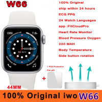 100 ต้นฉบับ Iwo W66ดูสมาร์ท ECG PPG 44มิลลิเมตรบลูทูธไร้สายชาร์จอุณหภูมิของร่างกายชุด6 S Mart W Atch