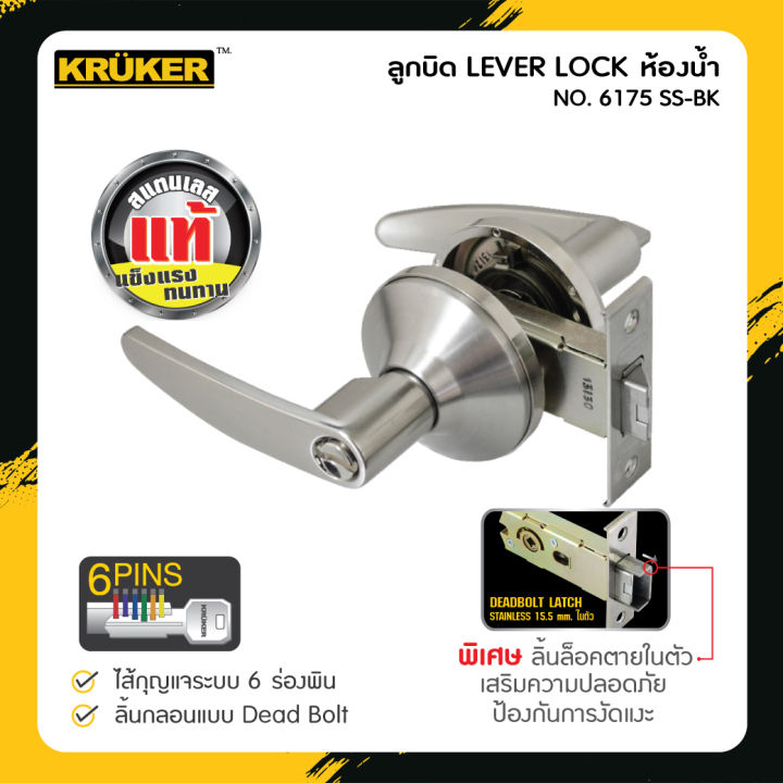 ส่งฟรี-kruker-ลูกบิดประตู-lever-lock-6175-ss-bk-แข็งแรง-ทนทานต่อการงัดแงะ