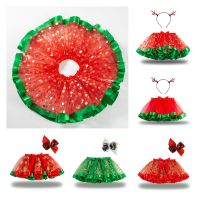 Girls Christmas Skirt Tutu Rainbow Party Girls Skirt Childrens Princess Mini Skirt With Headband New Year Red Kids Skirts Dresses