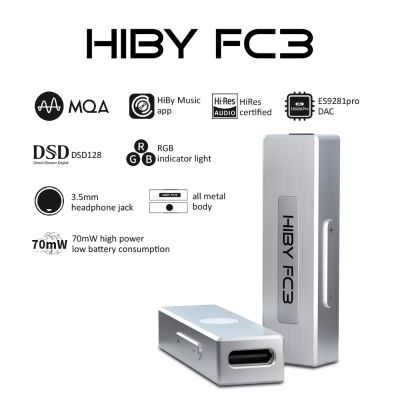 HiBy FC3 MQA รับรองดองเกิล USB ถอดรหัส DAC สัญญาณเสียง DSD128เครื่องขยายเสียงหูฟัง3.5มม. สำหรับ Windows10แอนดรอยด์