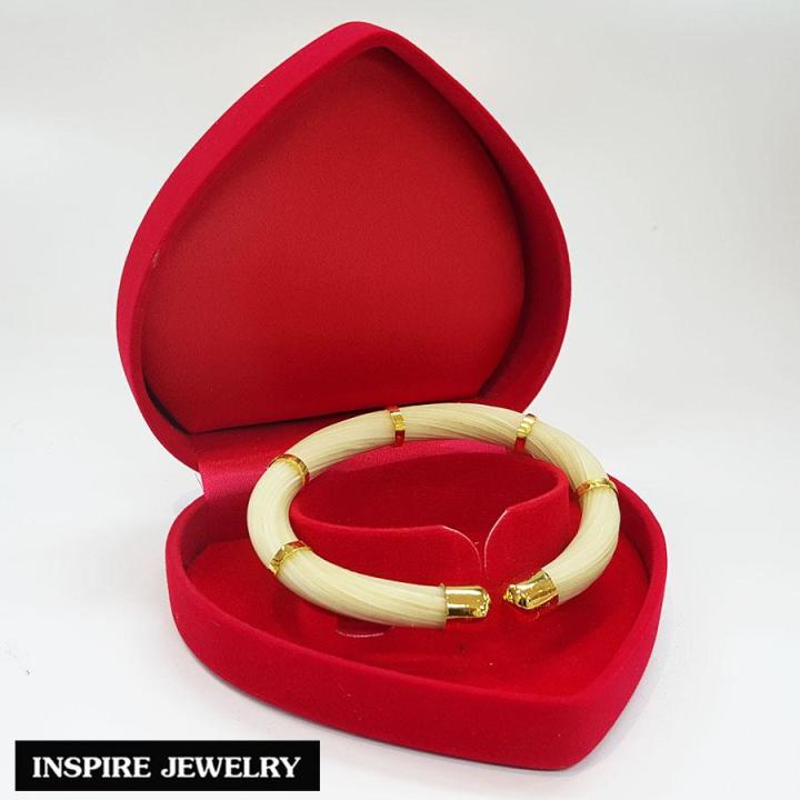 inspire-jewelry-กำไลหางช้าง-สีขาว-ตัวเรือน-ชุบทอง24k-สวยเรียบหรู-เป็นเครื่องประดับมงคล