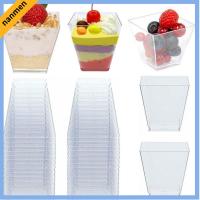 NANMEN 60ml 10/30/50pcs Bakeware ที่วางอาหาร อุปกรณ์ปาร์ตี้ ภาชนะรูปทรงสี่เหลี่ยมคางหมู โปร่งใส ถ้วยทิ้ง เครื่องมือทำขนม มูส ถ้วยขนม