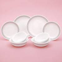 Corelle MYSTIC Grey ชามและจานเซรามิก 8 ชิ้น อาหารเย็น เครื่องล้างจาน ตู้เซฟ