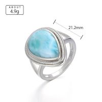 เครื่องประดับ925เงินสเตอร์ลิงอัญมณีธรรมชาติเรียบง่ายย้อนยุคหญิง Larimar Cincin Besar การออกแบบคลาสสิกสำหรับ